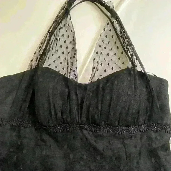 Vintage 90’s Betsy & Adam Halter Black Polka Dot  Tulle Midi Gothic Style Dress - Picture 7 of 9